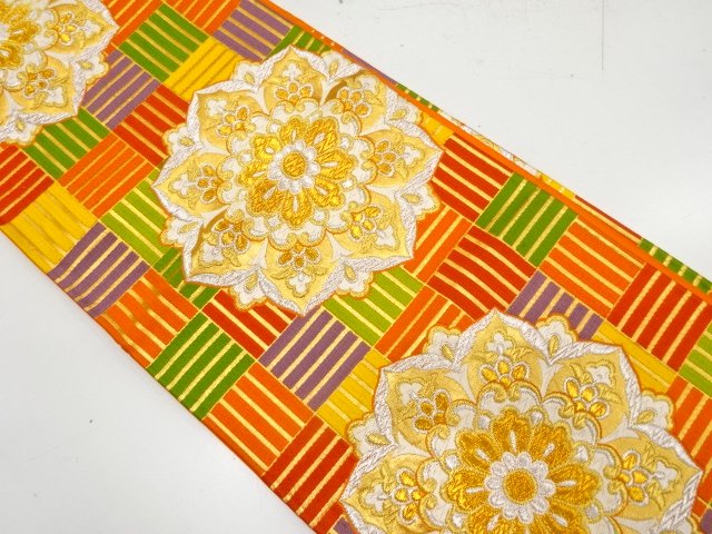 JAPANESE KIMONO / HANA-MON PATTERN WEAVING FUKURO OBI